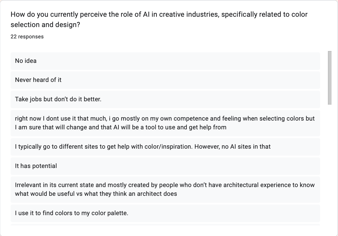 Open-ended survey responses on how designers perceive AI in colour selection